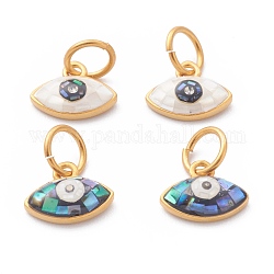 Brass Shell Charms, with Jump Rings, Golden, Eye, Mixed Color, 8x10x3mm