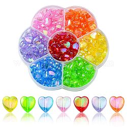 280 pz 7 colori perline acriliche trasparenti ecologiche, cuore, tinto, ab colore, colore misto, 8x8x3mm, Foro: 1.5 mm, 40 pz / colore