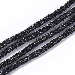 PVCチューブラー合成ゴムコード  中空パイプ  樹脂ラインストーン付き  ブラック  5~6mm  穴：2mm  約54.68ヤード（50m）/バンドル