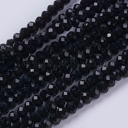 Opachi colore solido fili di perle di vetro, giada imitato, sfaccettato, rondelle, nero, 3x2mm, Foro: 0.8 mm, circa 185~190pcs/filo, 14.9~17.3 pollice (38~44 cm)