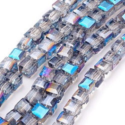 Perles en verre galvanoplastiques, demi-plaqué, facette, cube, bleu ciel, 1mm, Trou: 4x4x4mm, Environ 1 pcs/chapelet, 100 pouce