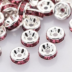 Perles séparateurs en laiton avec strass, grade AAA, bride droite, sans nickel, couleur argentée, rondelle, rose, 5x2.5mm, Trou: 1mm