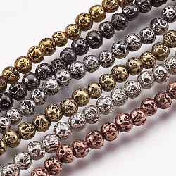 Electroplate Natural Lava Rock Beads Strands, Long-Lasting Plated, Round, Bumpy, Mixed Color, 4.5~5mm, Hole: 0.8mm, about 89pcs/strand, 15.16 inch(38.5cm)