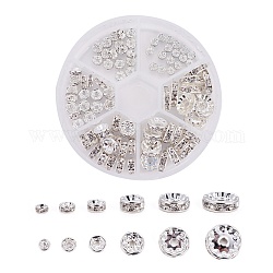 Abalorios de latón Diamante de imitación espaciador, aaa grado, brida recta, color plateado, rerondana plana, cristal, 8x2 cm, 120 PC / sistema