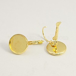 Brass Leverback Earring Findings, Lead Free and Cadmium Free, Golden, Size: about 14mm wide, 25mm long, 12mm inner diameter