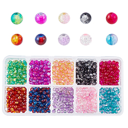 Ph pandahall 6mm perles de verre au lampwork pour la fabrication de bijoux, 400pcs 10 couleurs rondes perles de cristal craquelées pour collier de fournitures de perles d'été, boucle d'oreille faisant des accessoires pour cheveux