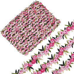 Ruban de dentelle brodé en polyester, 15 mètre, fleur, vêtements accessoires décoration, rose chaud, 3/4 pouce (20 mm)