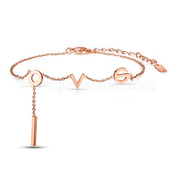 SHEGRACE Titanium Steel  Charm Anklets for Valentine's Day, with Cable Chains and Lobster Claw Clasps, Letter LOVE, Rose Gold, 7-7/8 inch(20cm)