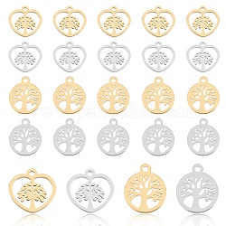 DICOSMETIC 24Pcs 2 Style Vacuum Plating 201 Stainless Steel Charms, Laser Cut, Mixed Shapes, Golden & Stainless Steel Color, 12pcs/style