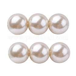Perle di perle di vetro di grado ecologico, perlato, tondo, biancheria, 6mm, Foro: 1.2~1.5 mm, circa 68pcs/filo, 16'' (40.64 cm)