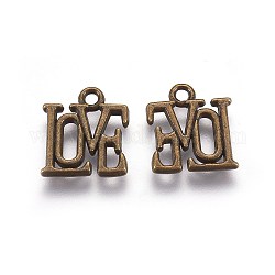 Tibetan Style Alloy Charms, Cadmium Free & Nickel Free & Lead Free, Valentine's Day, LOVE, Antique Bronze, 15x13x2mm, Hole: 2mm