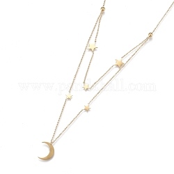 304 doppelschichtige Halsketten aus Edelstahl, mit Kabelketten und runden Perlen, Sterne mit Mond, golden, 17.8 Zoll (45.2 cm)
