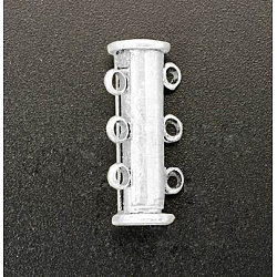 3 -strands ganci di blocco in ottone diapositiva, accessorio dei monili, 6 fori, argento, 20x7mm, Foro: 2 mm