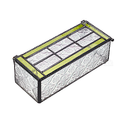 ブリキのジュエリーボックス  ガラスと  長方形  黄緑  8.3x17.8x6.5cm