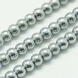 Non-magnetic Synthetic Hematite Beads Strands, Round, Platinum Plated, 3mm, Hole: 1mm, about 138pcs/strand, 15.7 inch