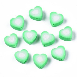Perline polimero argilla fatto a mano, cuore, verde primavera medio, 9x9~10x4~5mm, Foro: 1.5 mm