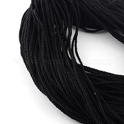 Polyester Cord, with Cotton Cords Inside, Black, 5mm, about 103.89 yards(95m)/bundle
