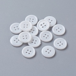 アクリル縫い付け用ボタン  衣装デザインのためのプラスチックボタン  4穴  染め  フラットラウンド  ホワイト  15x2mm  穴：1mm