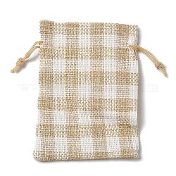 布模造黄麻布巾着袋  タータンチェックのギフト収納ポーチ  長方形  バリーウッド  140x100x8mm