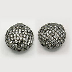 Messing Zirkonia Perlen, Oval, Metallgrau, 16x15x9 mm, Bohrung: 2 mm