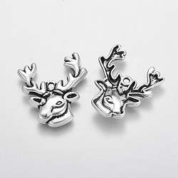 Tibetan Style Alloy Beads, Christmas Reindeer/Stag, Lead Free and Cadmium Free, Antique Silver, 25x22mm, Hole: 1.5mm