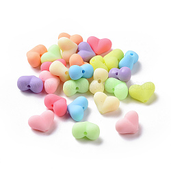 Perles acryliques de style caoutchouté, cœur, couleur mixte, 11x15x8.5mm, Trou: 1.6mm, 574 pcs / 500 g