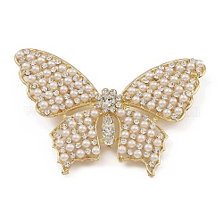 Alloy Rhinestone Brooch for Clothes Backpack, with Imitation Pearl, Butterfly, Golden, 47x69x12mm