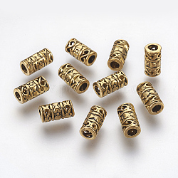 Tibetischer stil legierung perlen, Antik Golden Farbe, Bleifrei und Nickel frei und Cadmiumfrei, Kolumne, Größe: ca. 6mm Durchmesser, 12 mm lang, Bohrung: 3.5 mm