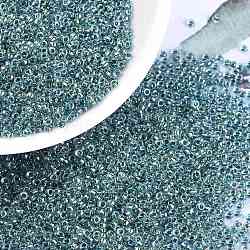 Cuentas de rocailles redondas miyuki, Abalorios de la semilla japonés, 15/0, (rr3205) esmeralda mágica cristal forrado marino, 1.5mm, agujero: 0.7 mm, aproximamente 27777 unidades / 50 g