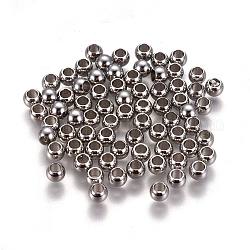 304 Edelstahl-Abstandhalter-Perlen, Runde, Edelstahl Farbe, 4x3 mm, Bohrung: 2 mm