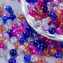 Perles de verre craquelé peintes, jardin de lavande mix, ronde, couleur mixte, 4~4.5x4mm, Trou: 1mm, environ 400 pcs / sachet 