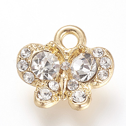 Alloy Rhinestone Charms, Butterfly, Golden, 14x14.5x5mm, Hole: 2mm