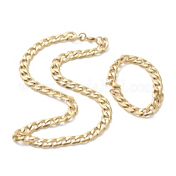 Ion Plating(IP) 304 Stainless Steel Cuban Link Chain Bracelets & Necklaces Jewelry Sets, with Lobster Claw Clasps, Golden, 24 inch(60.8cm), 9-1/8 inch(23cm), Link: 16.5x11x3mm