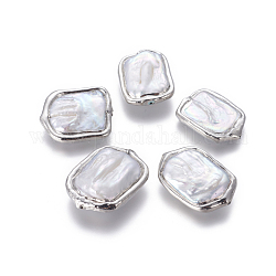 Culture des perles perles d'eau douce naturelles, avec les accessoires en laiton, pépites, platine, 25~30x19~22x4.5~9.7mm, Trou: 0.8mm