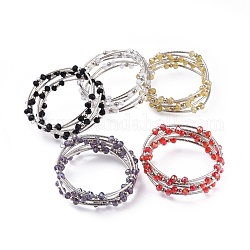 Cinq boucles de bracelets à la mode, avec des perles de verre rondelles, Perles séparateurs en fer, laiton perles de tubes et de fils d'acier de la mémoire, platine, couleur mixte, 2 pouce (5.2 cm)