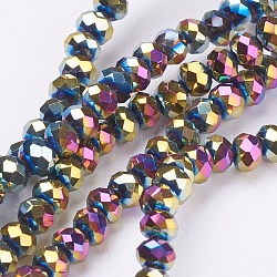 Fili di perle di vetro placcato, sfaccettato, rondelle, multicolore placcato, 4x3mm, Foro: 1 mm, circa 140~145pcs/filo, 18.1 pollice
