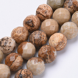 Chapelets de perles en jaspe avec images naturelles, facette, ronde, 8mm, Trou: 1.2mm, Environ 45 pcs/chapelet, 15.3 pouce