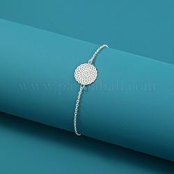 Bracelet à maillons fleur en alliage lumineux avec chaînes forçat en laiton, bijoux phosphorescents pour femme, couleur d'argent, 7-1/8 pouce (18 cm)