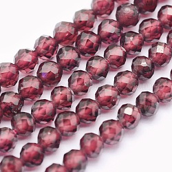 Chapelets de perles de grenat naturel, ronde, facette, rouge, 3mm, Trou: 0.5mm, Environ 135 pcs/chapelet, 15.5 pouce (39.5 cm)