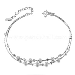 SHEGRACE 925 Sterling Silver Anklet, with Box Chains and Textured Round Beads, Platinum, 8-1/4 inch(21cm)