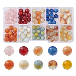 100Pcs 10 Style Glass Round Beads, Imitation Jade & Baking Painted Crackle, Mixed Color, 8~8.5x8mm, Hole: 1~1.6mm, 10Pcs/style
