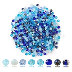 500 pezzo di perle di vetro opaco elettrolitico, mezzo arcobaleno placcato, sfaccettato, rondelle, blu, 4x3mm, Foro: 0.4 mm