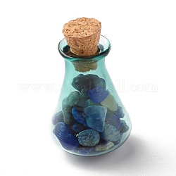 Verre souhaitant décorations de bouteilles, avec des éclats de pierres précieuses à l'intérieur et un bouchon en liège, dark cyan, 26.5x17.5mm