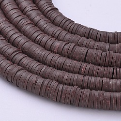 Cuentas de arcilla polimérica hechas a mano ecológicas, disco / plano y redondo, abalorios heishi, saddle brown, 6x1mm, agujero: 2 mm, aproximamente 380~400 pcs / cadena, 17.7 pulgada