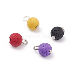 Natural Lava Rock Pendants, with Platinum Iron Findings, Round, Mixed Color, 13x8.5mm, Hole: 3mm
