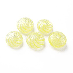 Perle di globo di vetro soffiato a mano trasparente, motivo a strisce, rotondo e piatto, giallo, 15x9.5~10.5mm, Foro: 1~2 mm