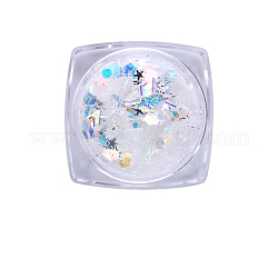 Accesorios de decoración de uñas con láser brillante, Con polvo de brillo y lentejuelas, diy sparkly paillette consejos uñas, cian claro, 0.1~3.5x0.1~3.5mm, 1 g / caja