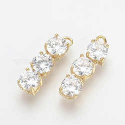 Brass Cubic Zirconia Pendants, Nickel Free, Real 18K Gold Plated, 22x6x5mm, Hole: 1.5mm