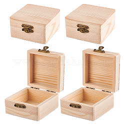 Pinewood Box, Flip Cover Box, with Iron Clasp, Rectangle, BurlyWood, 3-3/8x3-1/8x1-3/4 inch(8.7x7.85x4.5cm)