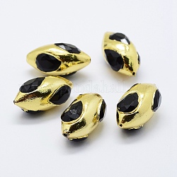 Perles d'agate noires plaquées or, facette, olive, 32~33x17~18mm, Trou: 1mm